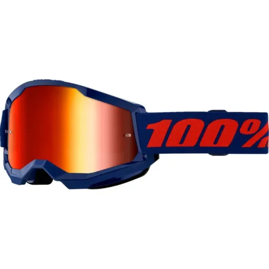 Gafas Motocross 100 strata 2 azul marino, rojo / lente transparente