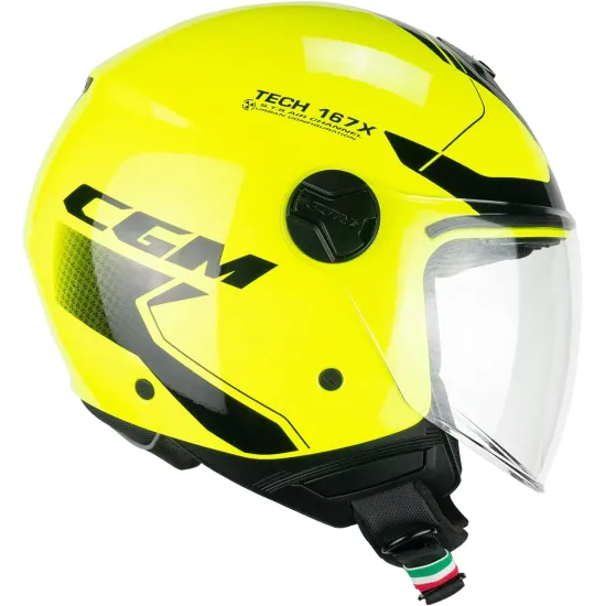 Casco moto CGM Jet167X Flo Tech Giallo Fluo Nero Lunga