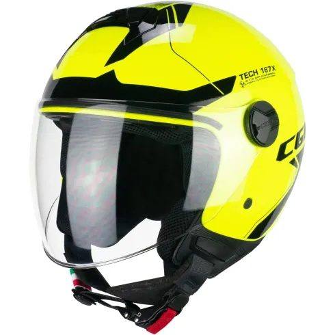 Casco moto CGM Jet167X Flo Tech Giallo Fluo Nero Lunga