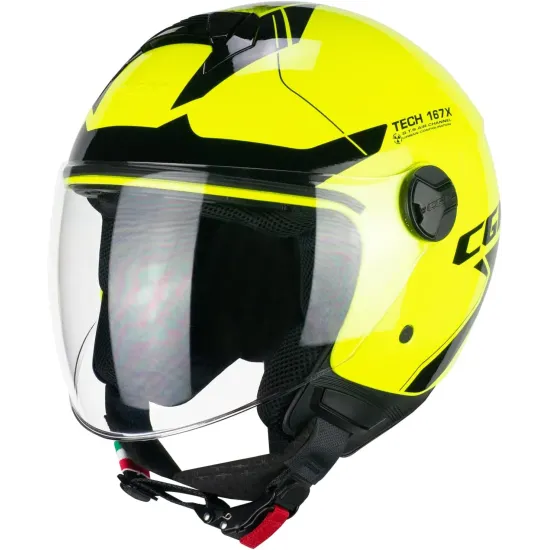 Casco moto CGM Jet167X Flo Tech Giallo Fluo Nero Lunga
