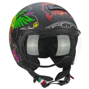 Casco moto CGM Jet167S Flo Joy Nero Azzurro Verde Opaco Lunga 2