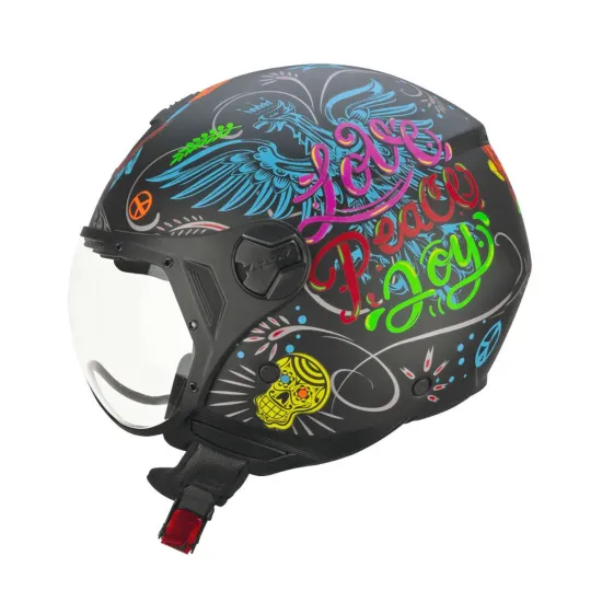 Casco moto CGM Jet167S Flo Joy Nero Azzurro Verde Opaco Lunga