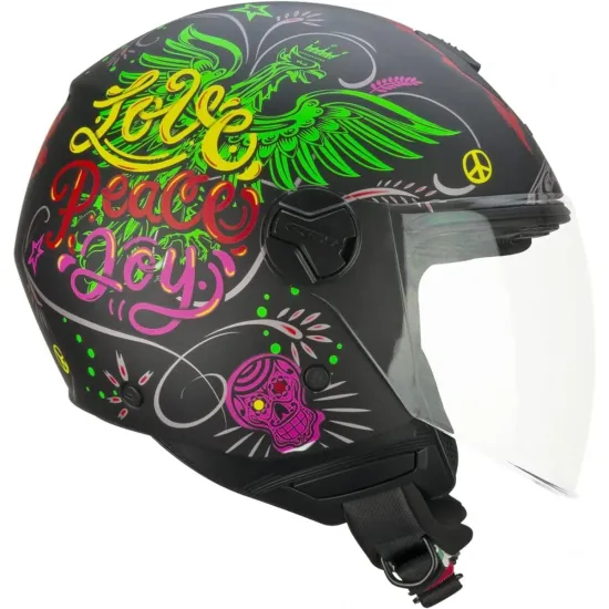 Casco moto CGM Jet167S Flo Joy Nero Azzurro Verde Opaco Lunga