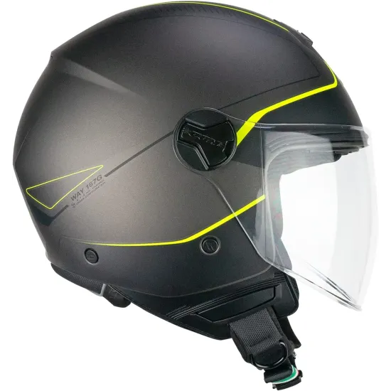 Casco moto CGM Jet167G Flo Way Antracite Giallo Fluo Satinato Lunga