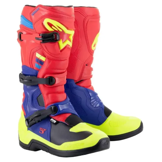 Botas Alpinestars Tech3 Rojo fluor Azul Amarillo fluor