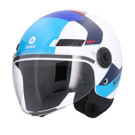 Casco Shiro Jet Kioto Kalos Blanco Azul