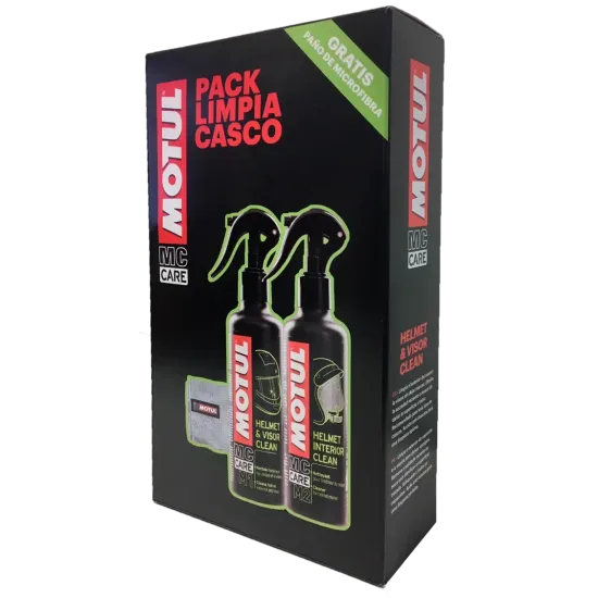 Pack limpia casco Motul m1+m2+paño microfibra